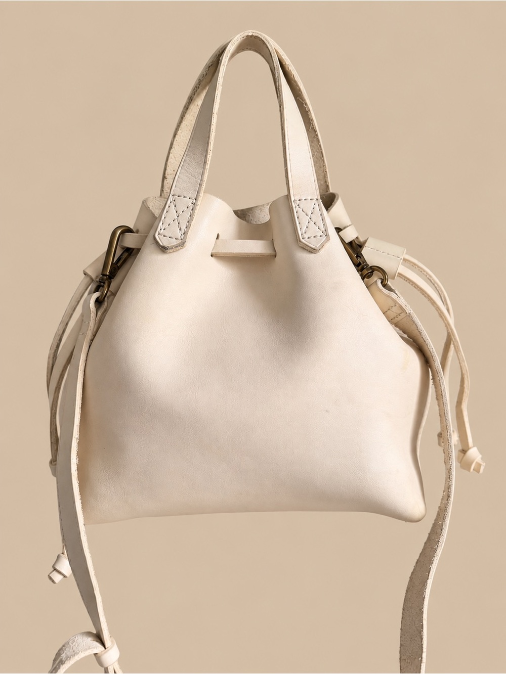 Madewell Cream Leather Drawstring Shoulder Bag